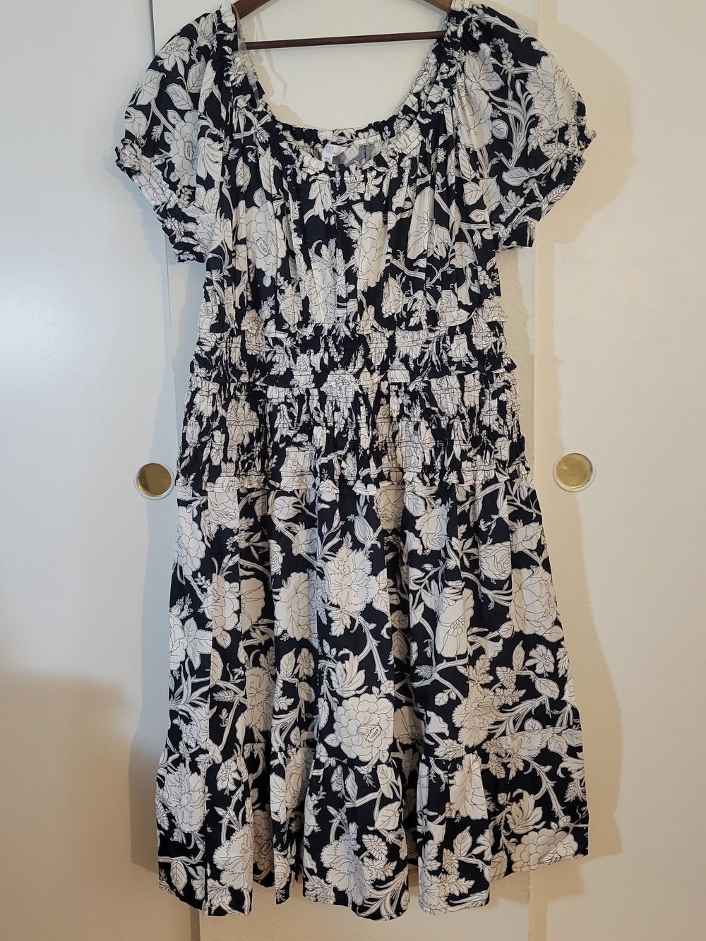 Time and Tru Black and White Floral Smocked Waist Dress